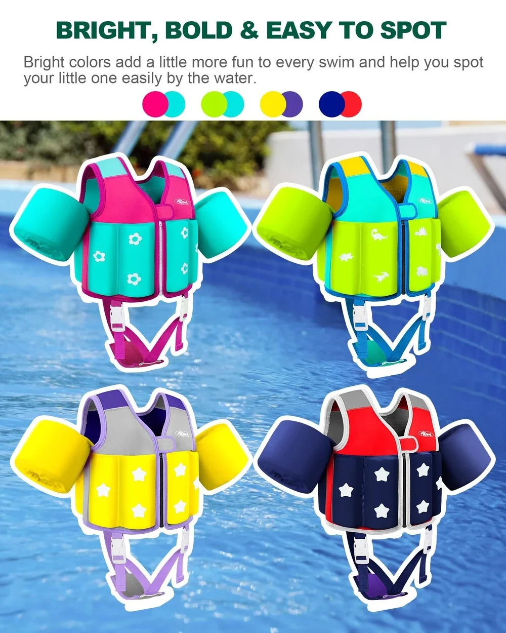 Toddler Swim Vest Medium Pink Turquoise Floaties